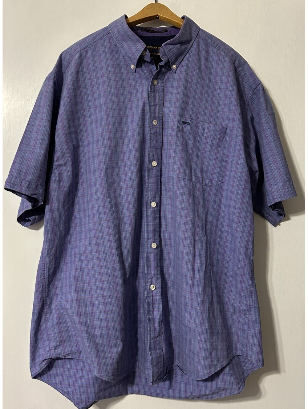 Colours by Alexander Julian Blue Pink Plaid Button Short Sleeve XL Preppy
